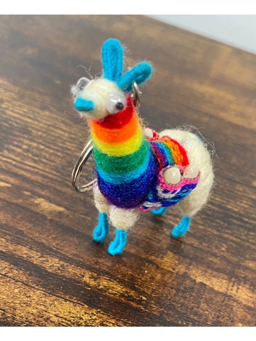 Handmade Peruvian Rainbow Llama Keychain With Alpaca Wool From Cusco Peru